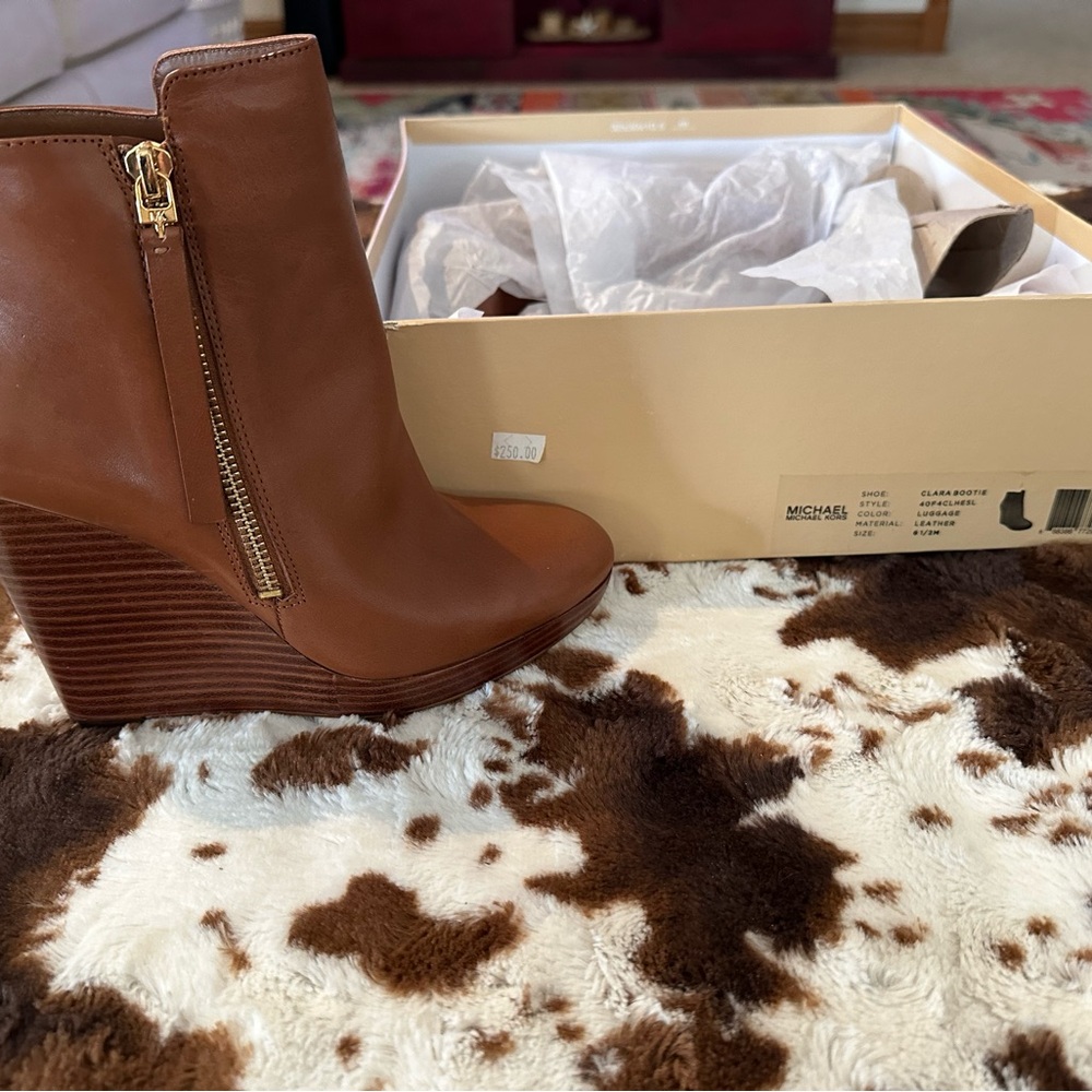 Michael Kors Chestnut Brown Leather Wedge Ankle Boots